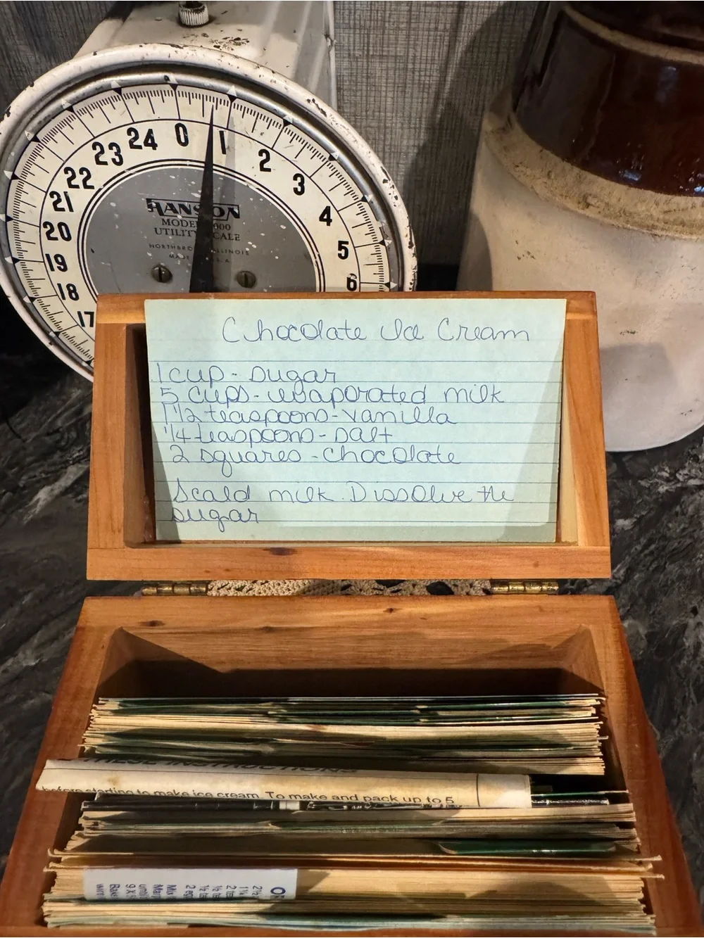 Vintage Cedar Recipe Box with Handwritten Recipe Cards | Farmhouse Kitchen Decor